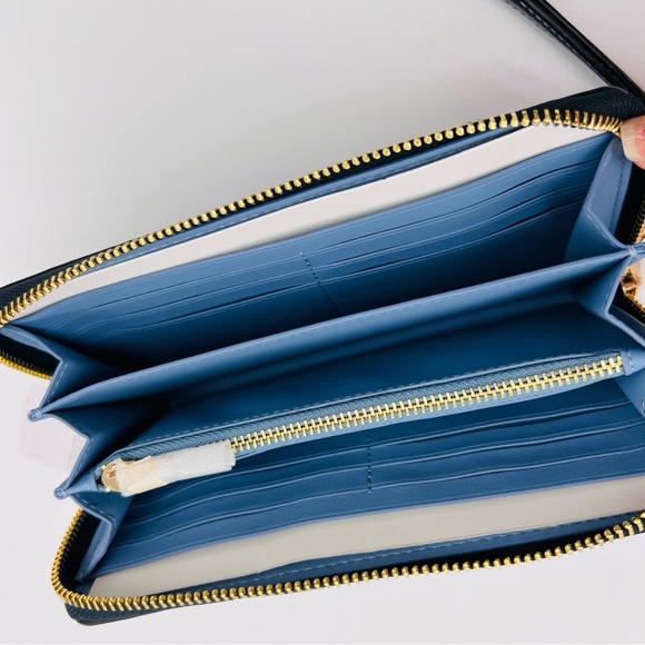 COACH Long Zip Around Monogram Print Wallet Wristlet Blue NWT - Picture 2 of 8